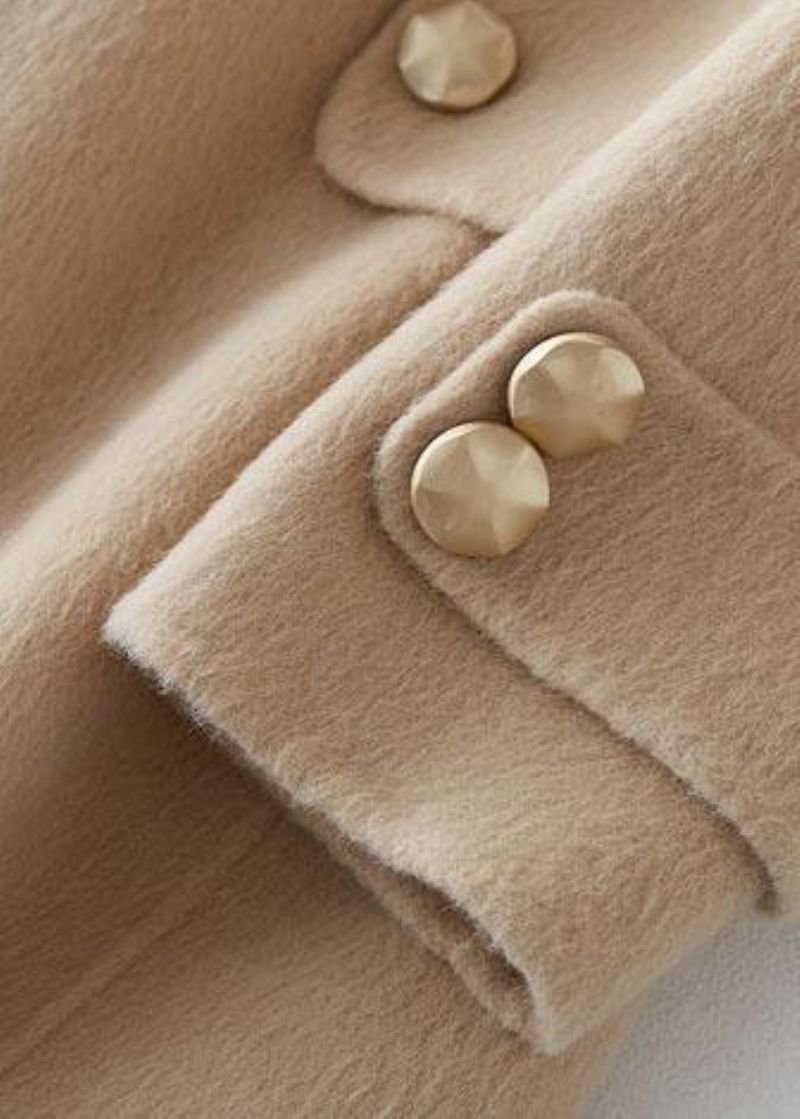 Mode Beige Wollen Uitloper Oversized Lange Jassen Bontkraag Notched - Dames trenchcoats