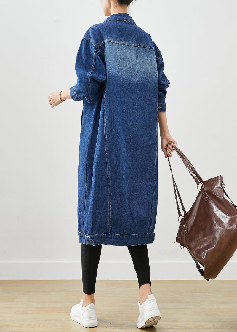 Mode Blauwe Oversized Denim Trenchcoat Met Knoopsluiting Herfst - Dames trenchcoats