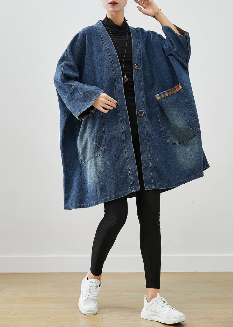 Mode Blauwe Oversized Denimjassen Met Patchwork Herfst