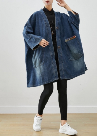 Mode Blauwe Oversized Denimjassen Met Patchwork Herfst