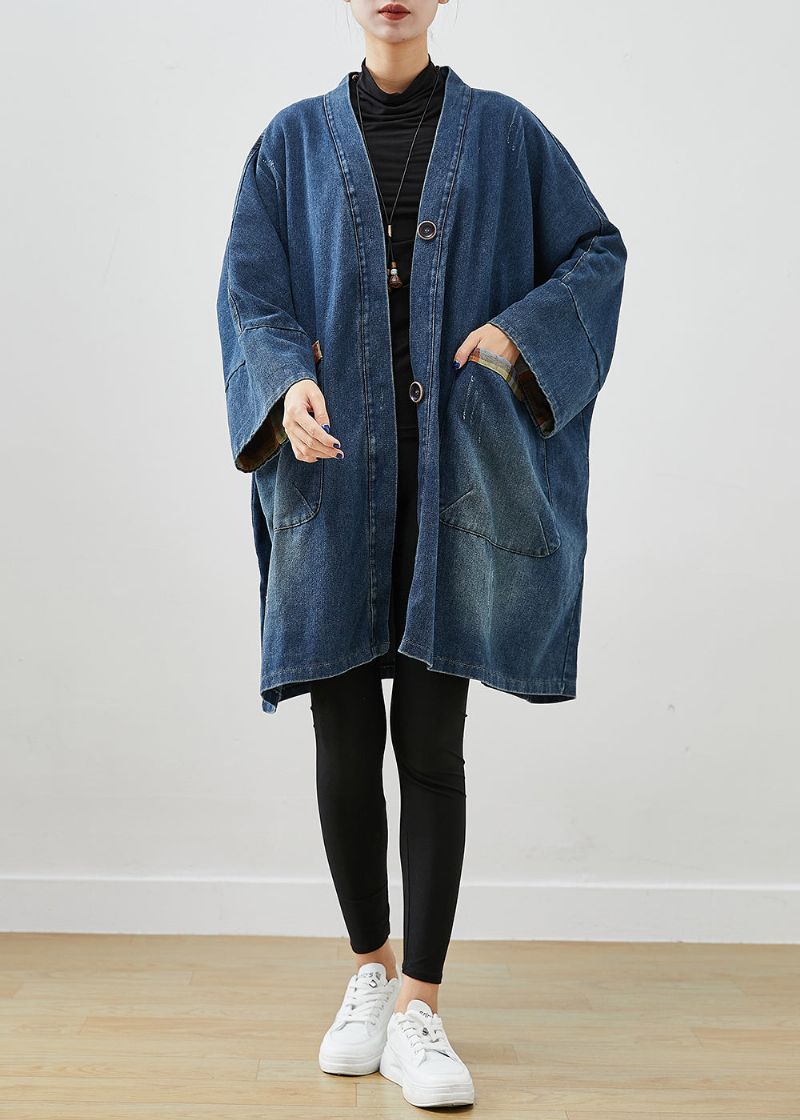 Mode Blauwe Oversized Denimjassen Met Patchwork Herfst - Dames trenchcoats