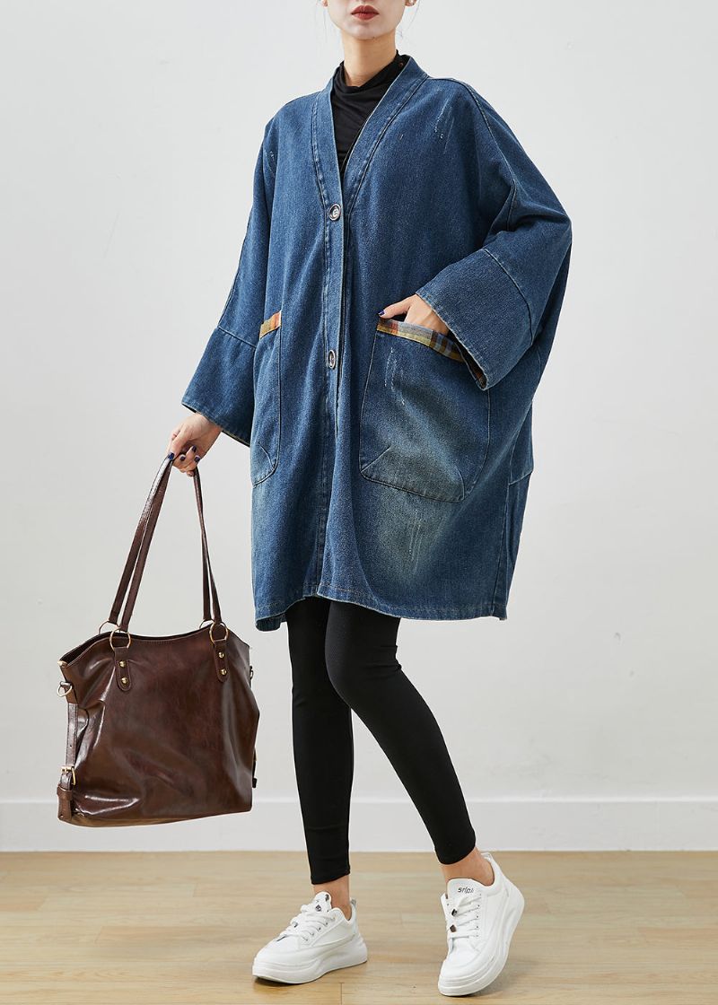 Mode Blauwe Oversized Denimjassen Met Patchwork Herfst - Dames trenchcoats