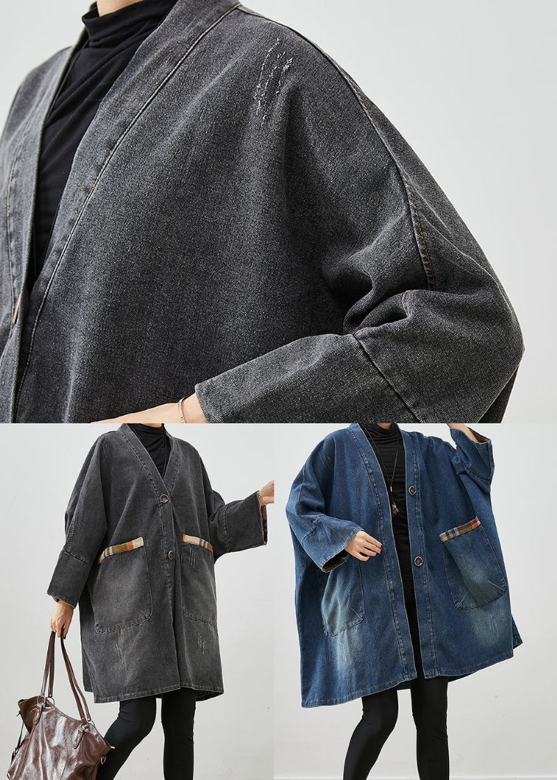 Mode Blauwe Oversized Denimjassen Met Patchwork Herfst - Dames trenchcoats