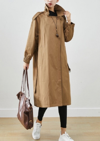 Mode Chocolade Oversized Zakken Katoenen Jas Uitloper Herfst