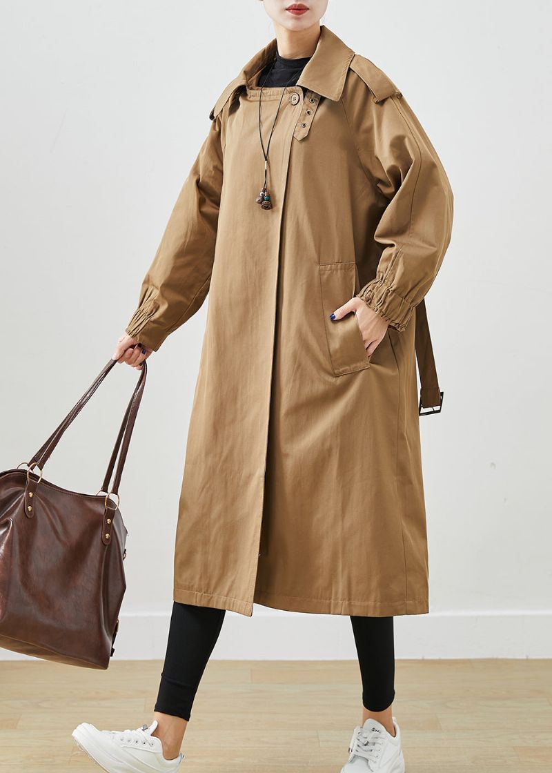 Mode Chocolade Oversized Zakken Katoenen Jas Uitloper Herfst - Dames trenchcoats