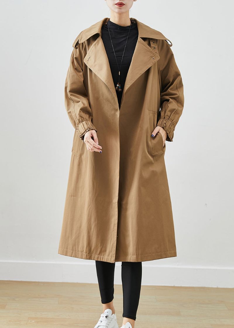 Mode Chocolade Oversized Zakken Katoenen Jas Uitloper Herfst - Dames trenchcoats