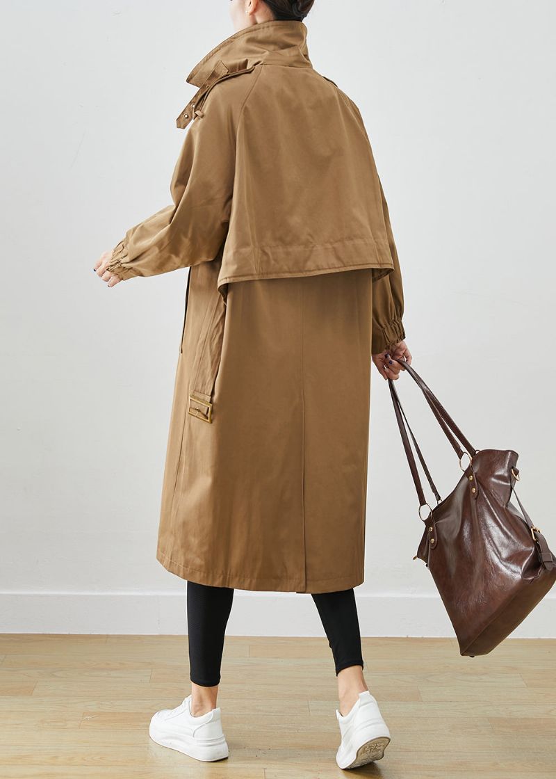 Mode Chocolade Oversized Zakken Katoenen Jas Uitloper Herfst - Dames trenchcoats