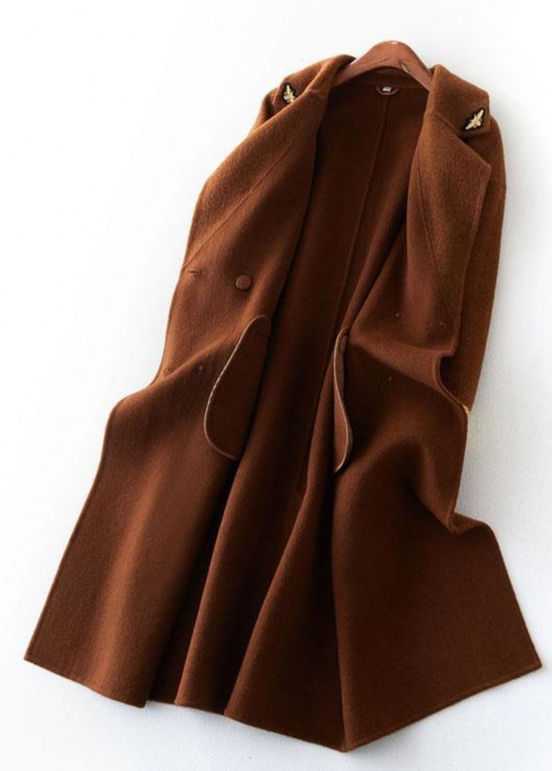 Mode Chocoladewollen Overjas Trendy Grote Maat Lange Jas Met Inkeping Aan De Achterkant Open Jassen - Dames trenchcoats