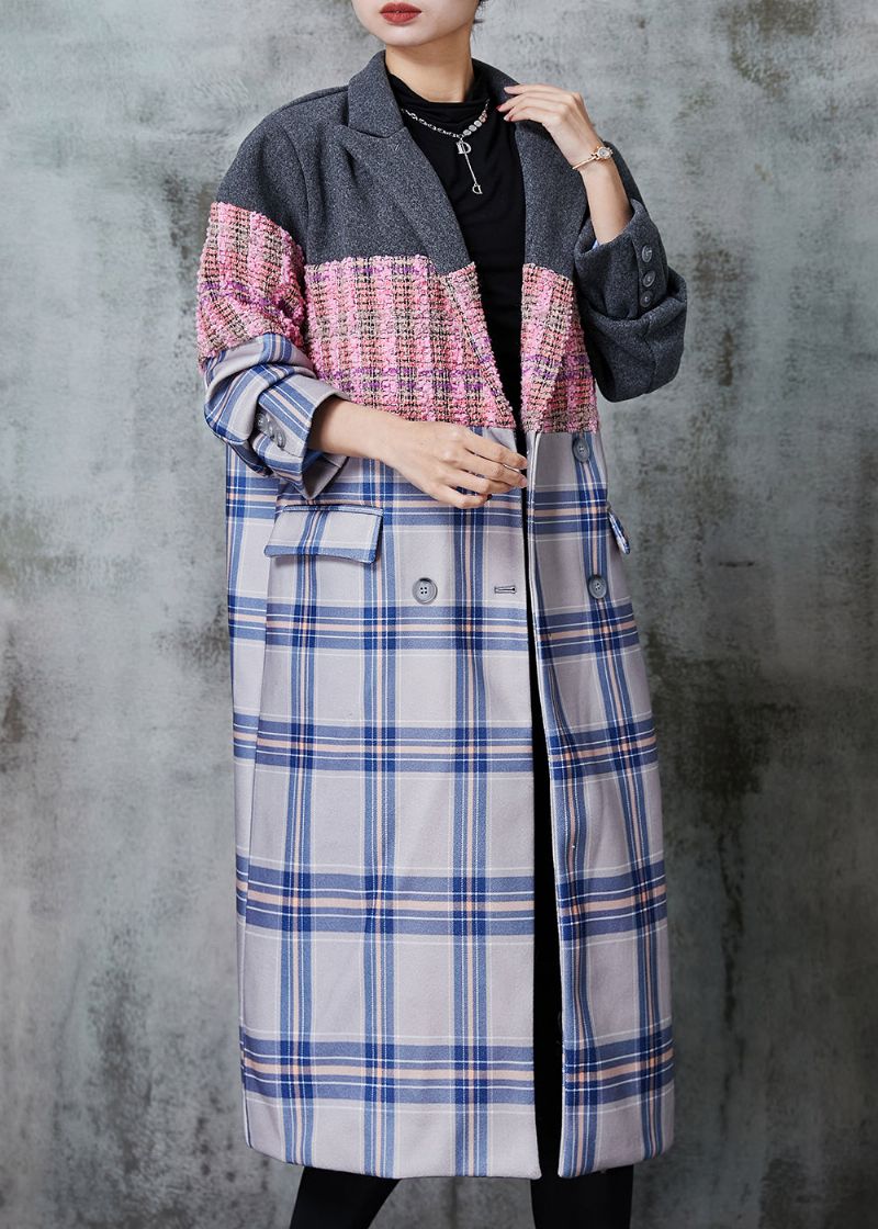 Mode Colorblock Oversized Patchwork Wollen Trench Herfst - Dames trenchcoats