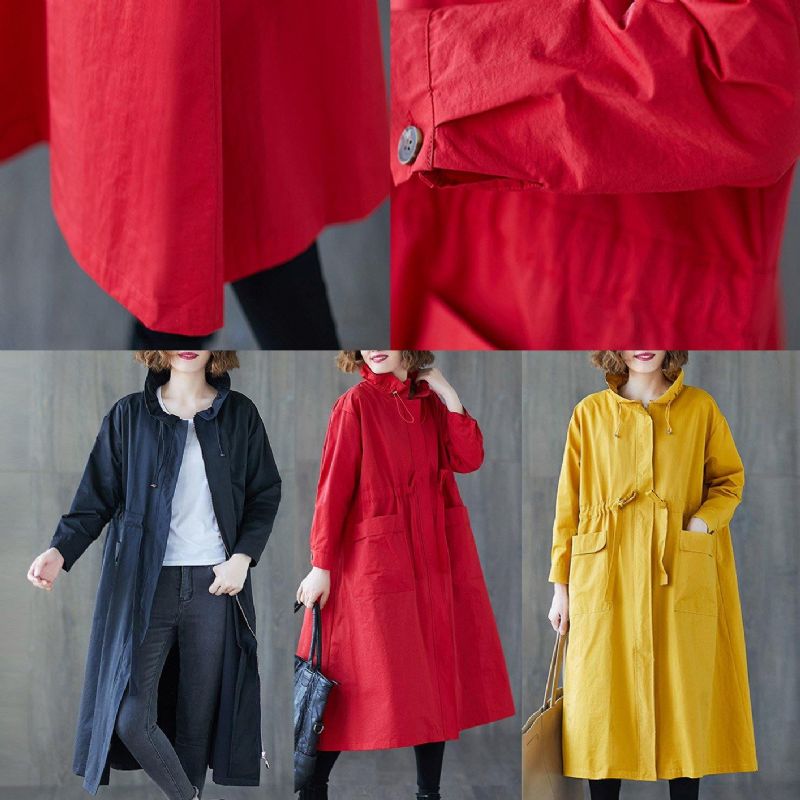 Mode Gele Jas Dames Plus Size Herfstjas Met Ruches En Trekkoord Met Ritssluiting - Dames trenchcoats