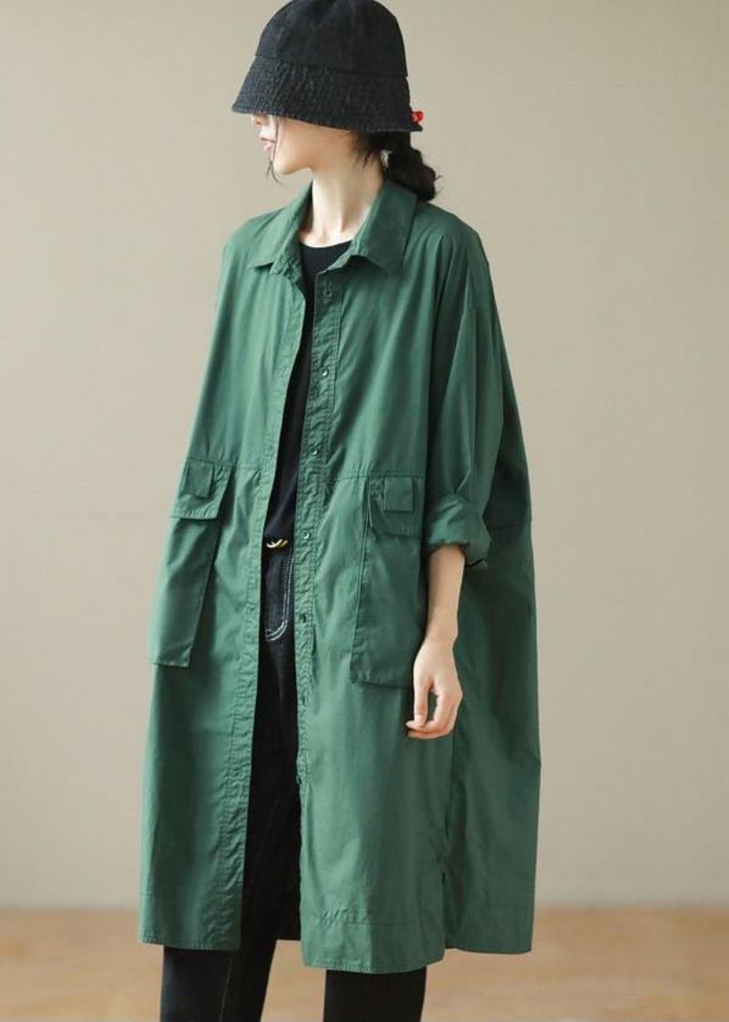 Mode Groene Oversized Grote Zakken Katoenen Jassen Lente - Dames trenchcoats