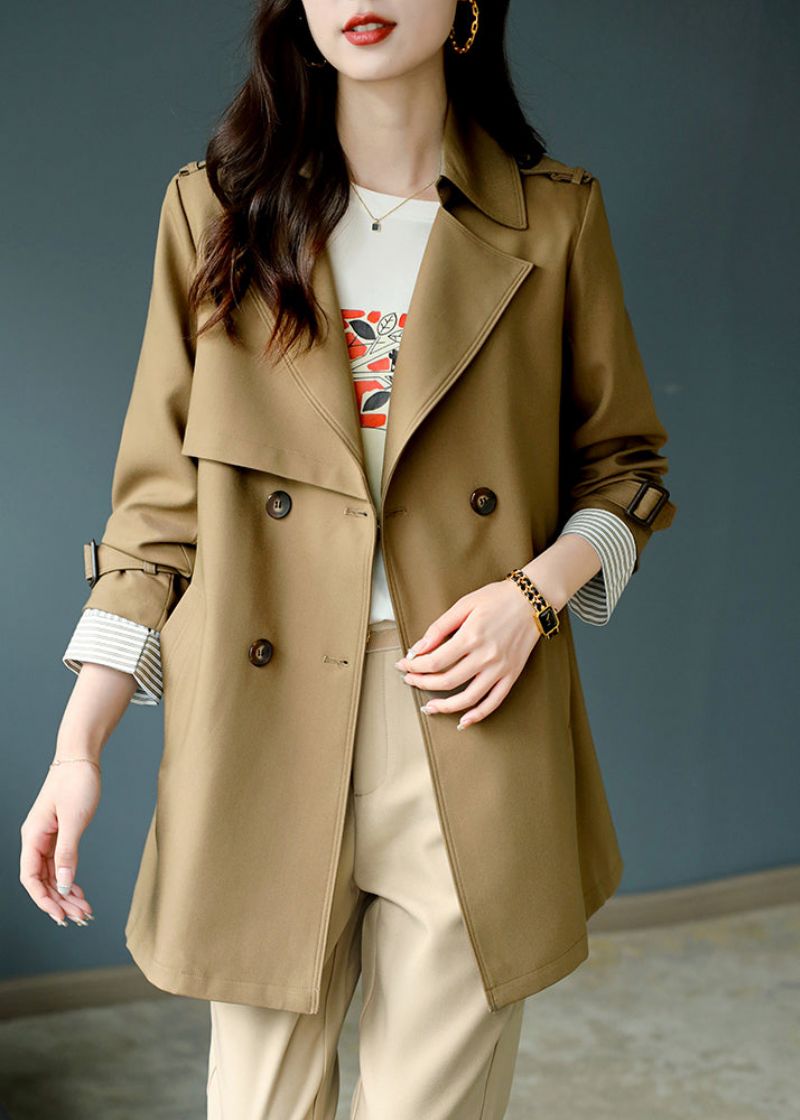 Mode Kaki Trenchcoat Met Inkepingen En Lange Mouwen - Dames trenchcoats