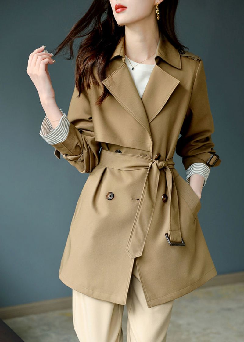 Mode Kaki Trenchcoat Met Inkepingen En Lange Mouwen - Dames trenchcoats