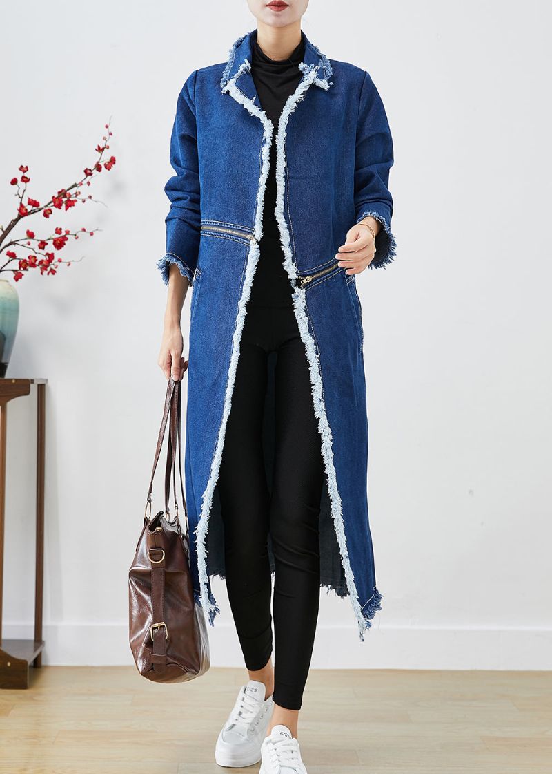 Moderne Blauwe Ritssluiting Aan Beide Zijden Denim Trenchcoats Herfst - Dames trenchcoats