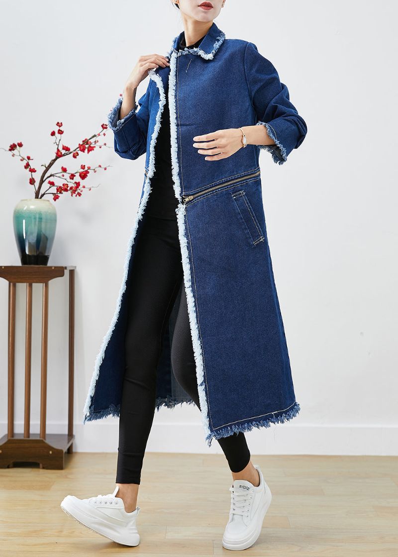 Moderne Blauwe Ritssluiting Aan Beide Zijden Denim Trenchcoats Herfst - Dames trenchcoats