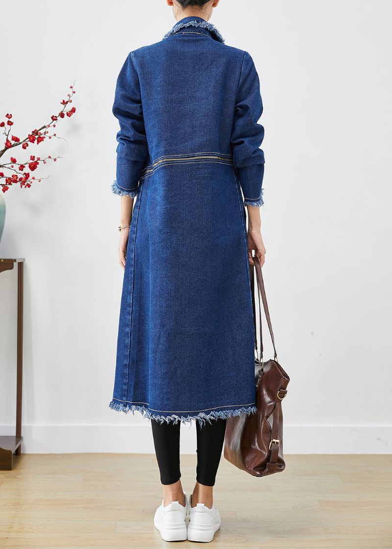 Moderne Blauwe Ritssluiting Aan Beide Zijden Denim Trenchcoats Herfst - Dames trenchcoats