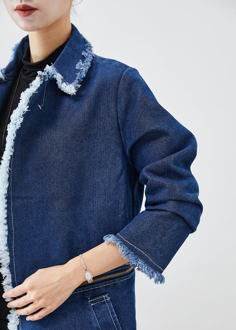 Moderne Blauwe Ritssluiting Aan Beide Zijden Denim Trenchcoats Herfst - Dames trenchcoats