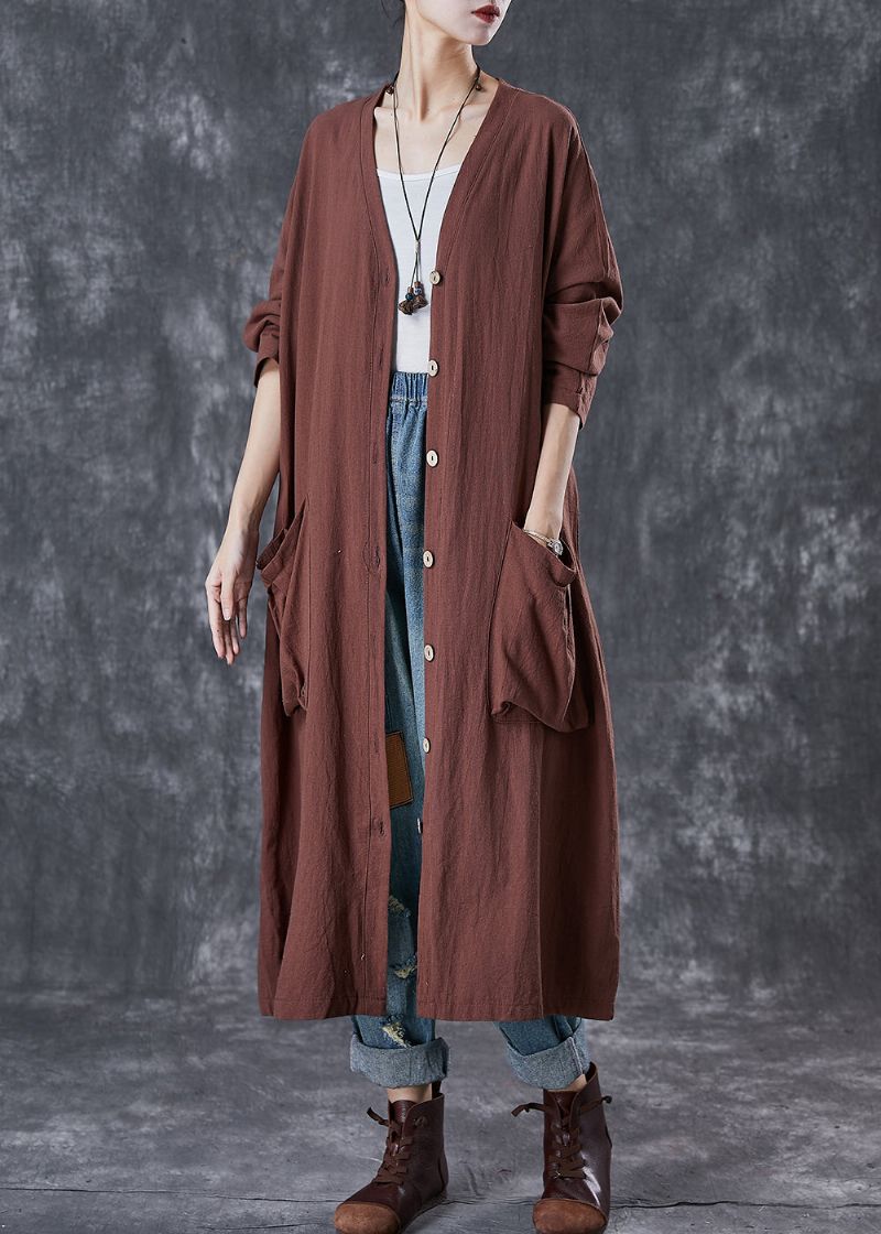 Moderne Chocolade Oversized Zakken Linnen Geul Lente - Dames trenchcoats