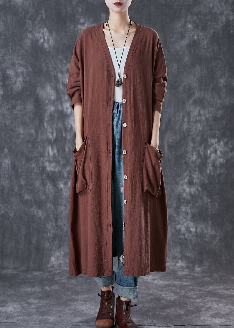 Moderne Chocolade Oversized Zakken Linnen Geul Lente - Dames trenchcoats