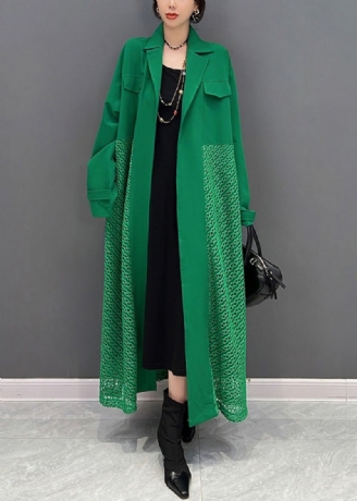 Moderne Groene Maxi-trenchcoats Met Inkepingen Lente