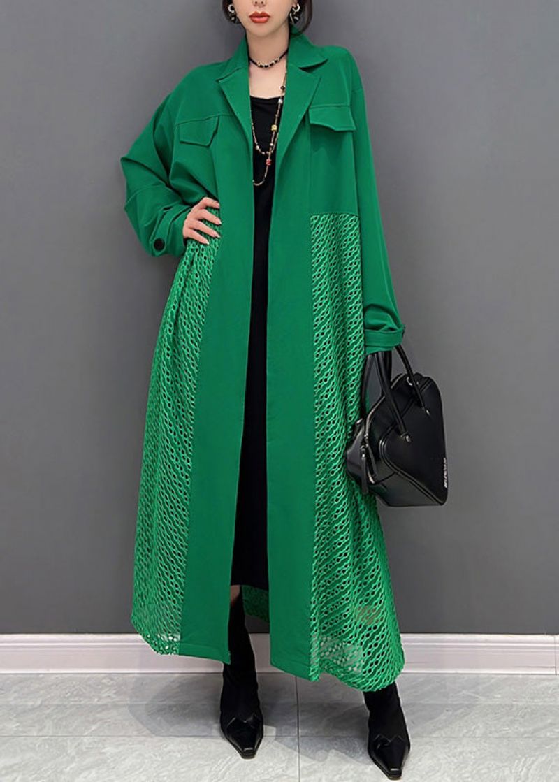 Moderne Groene Maxi-trenchcoats Met Inkepingen Lente - Dames trenchcoats