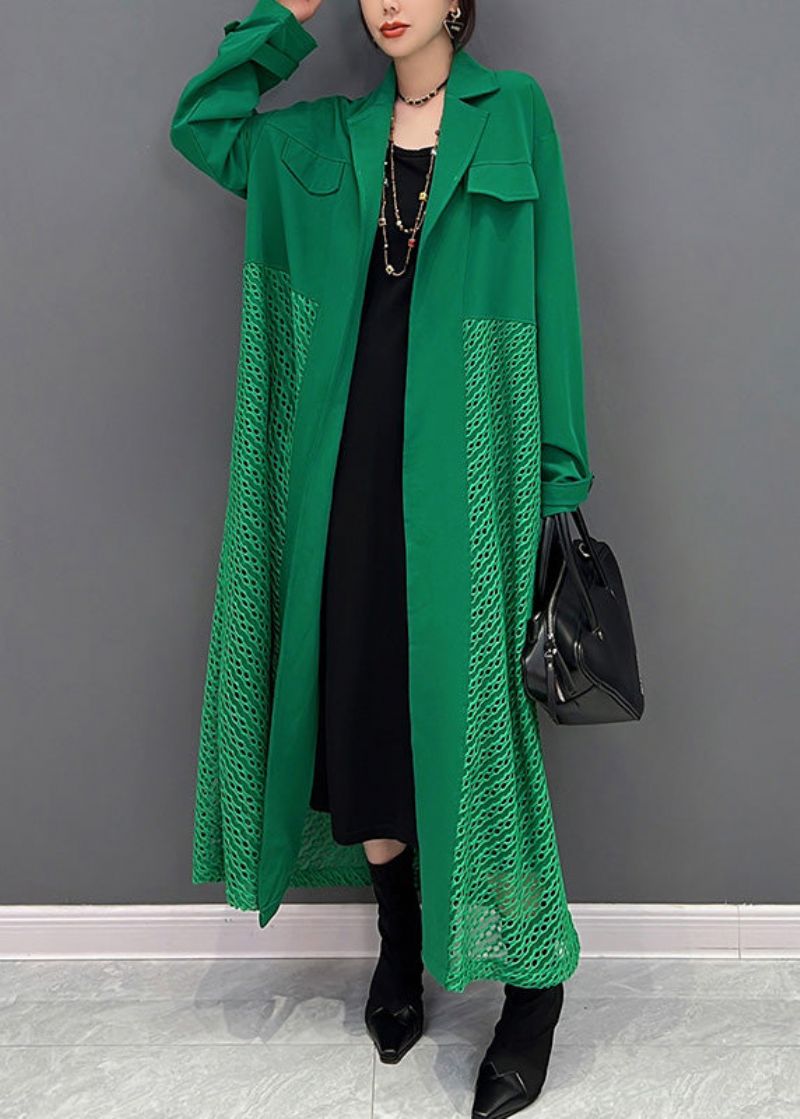 Moderne Groene Maxi-trenchcoats Met Inkepingen Lente - Dames trenchcoats