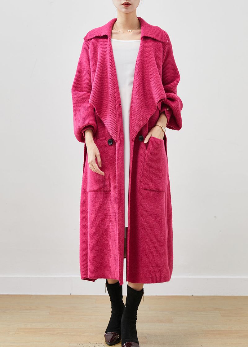 Moderne Roze Oversized Zakken Gebreide Jas Uitloper Lente