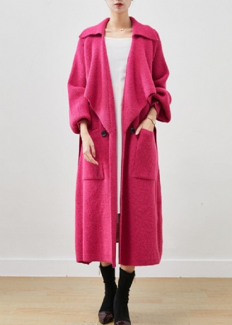 Moderne Roze Oversized Zakken Gebreide Jas Uitloper Lente