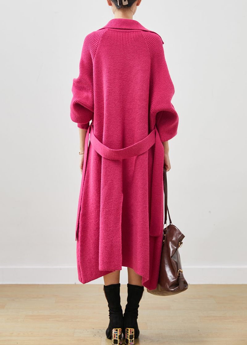 Moderne Roze Oversized Zakken Gebreide Jas Uitloper Lente - Dames trenchcoats