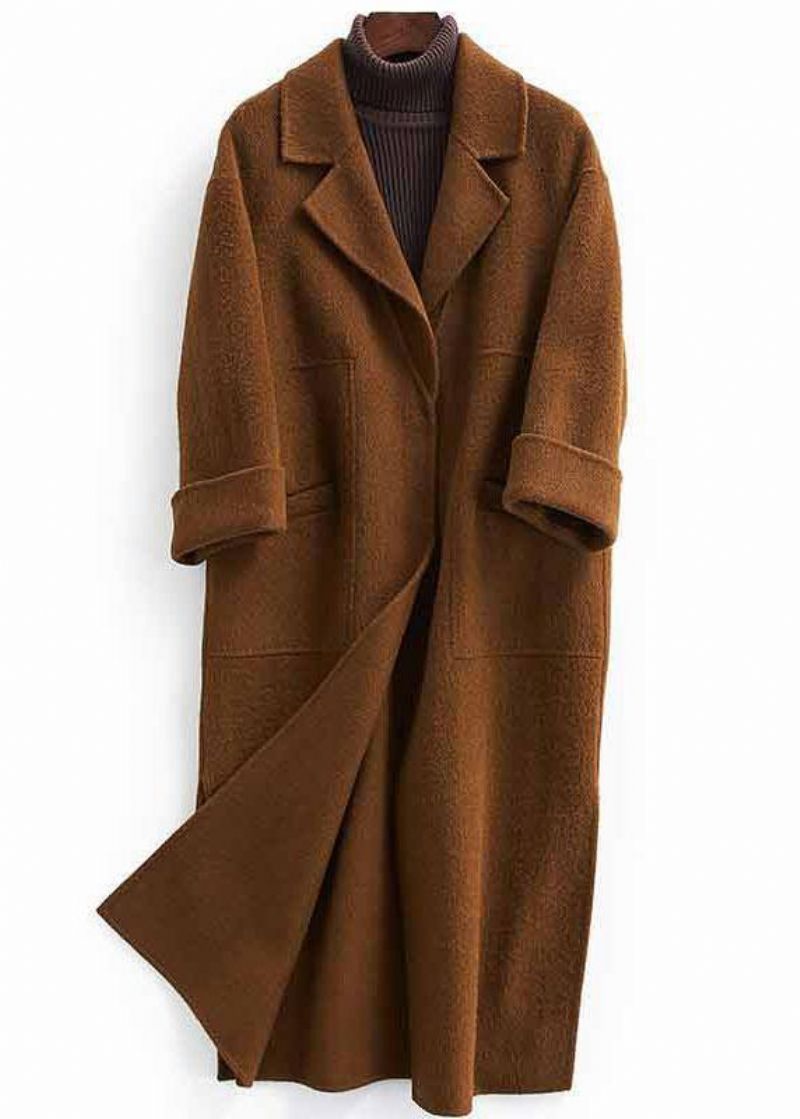 Modieuze Oversized Trenchcoat Met Halve Mouwen Chocoladekleurige Wollen Jassen Met Inkepingen