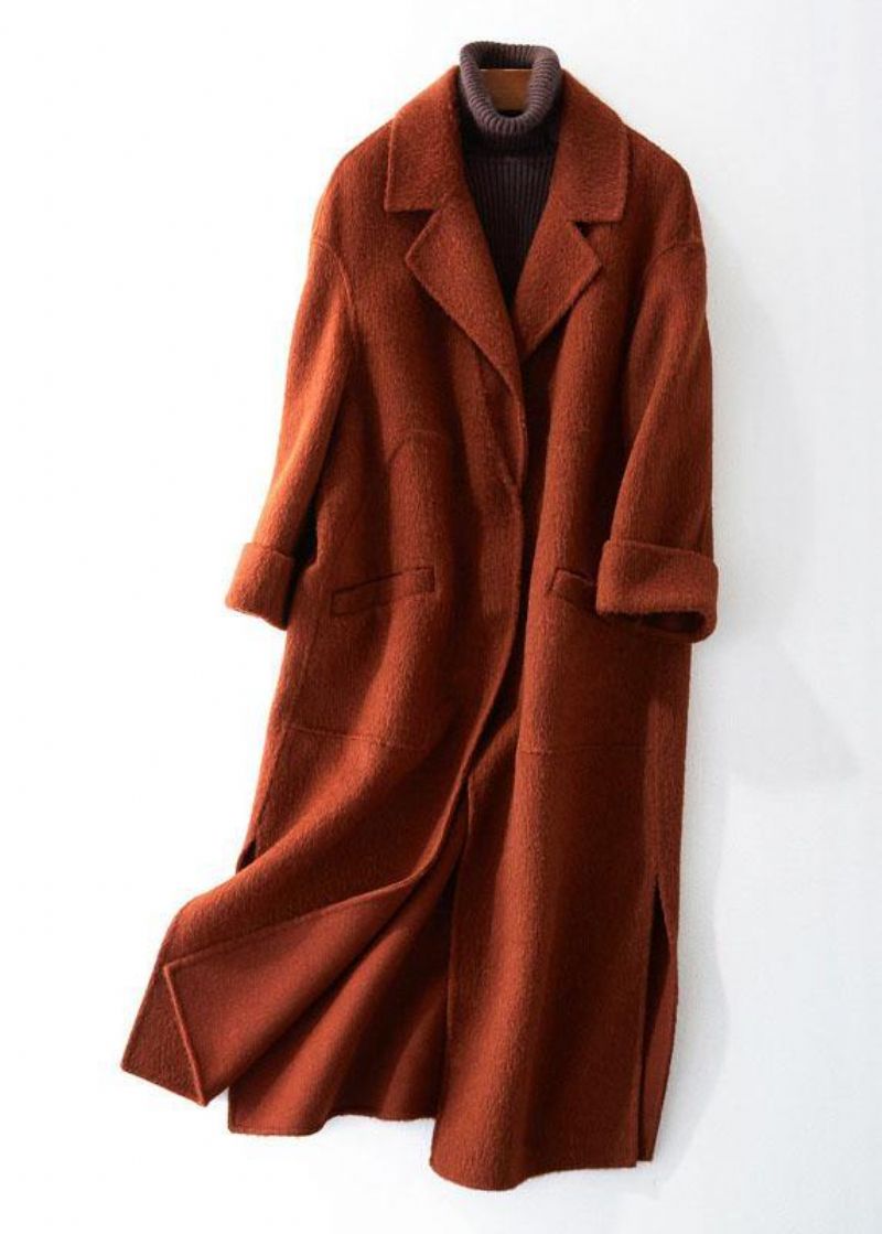 Modieuze Oversized Trenchcoat Met Halve Mouwen Chocoladekleurige Wollen Jassen Met Inkepingen - Dames trenchcoats