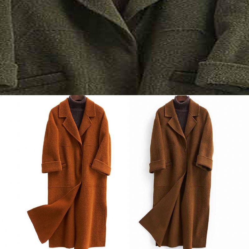 Modieuze Oversized Trenchcoat Met Halve Mouwen Chocoladekleurige Wollen Jassen Met Inkepingen - Dames trenchcoats