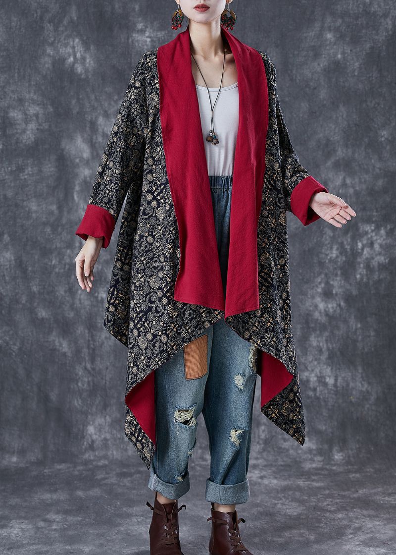 Moerbeiboomprint Katoenen Trenchcoat Asymmetrisch Gedragen Aan Beide Zijden Herfst - Dames trenchcoats