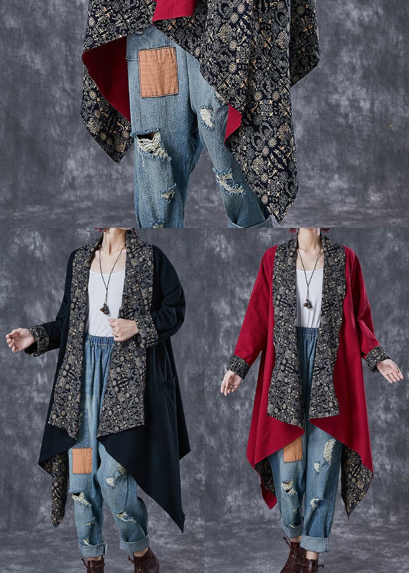 Moerbeiboomprint Katoenen Trenchcoat Asymmetrisch Gedragen Aan Beide Zijden Herfst - Dames trenchcoats