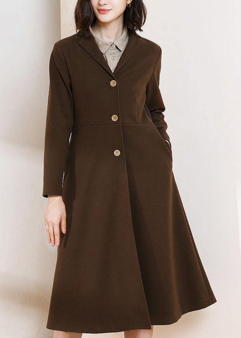 Mooie Chocoladekleurige Plus Size Trenchcoatpatroon Dames Lentejassen Met Grote Zoom