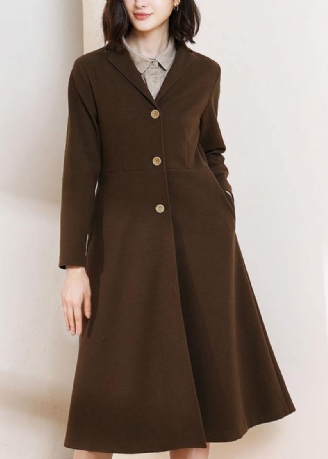 Mooie Chocoladekleurige Plus Size Trenchcoatpatroon Dames Lentejassen Met Grote Zoom