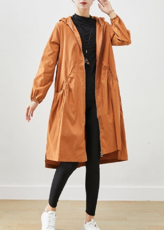 Mooie Kaki Zakken Met Capuchon Katoenen Trenchcoat Herfst