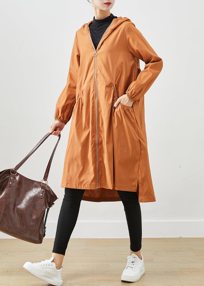 Mooie Kaki Zakken Met Capuchon Katoenen Trenchcoat Herfst - Dames trenchcoats