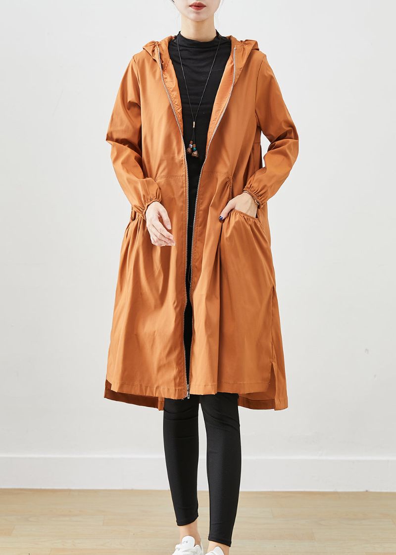 Mooie Kaki Zakken Met Capuchon Katoenen Trenchcoat Herfst - Dames trenchcoats