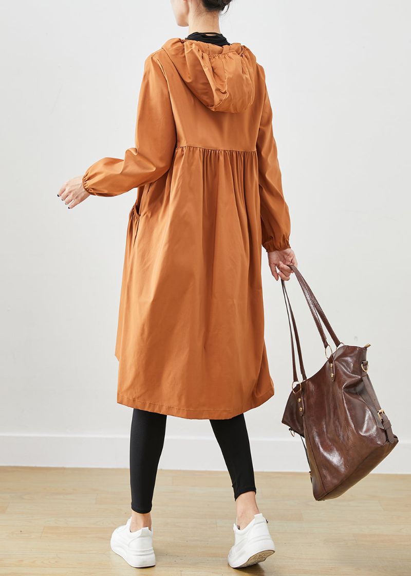 Mooie Kaki Zakken Met Capuchon Katoenen Trenchcoat Herfst - Dames trenchcoats