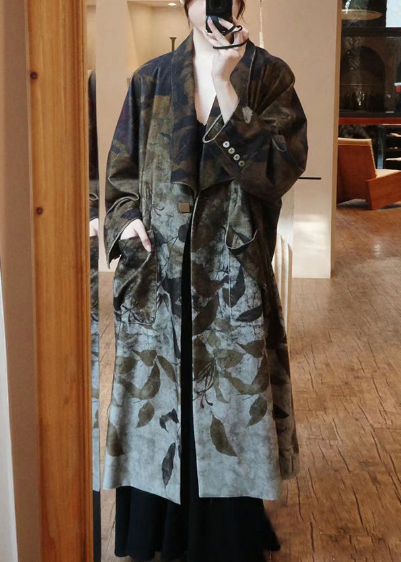 Nieuwe Fotokleur Knoopzakken Zijde Fluweel Lange Trenchcoat Met Mouwen - Dames trenchcoats