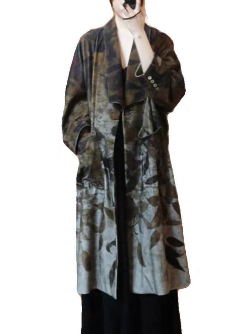 Nieuwe Fotokleur Knoopzakken Zijde Fluweel Lange Trenchcoat Met Mouwen - Dames trenchcoats