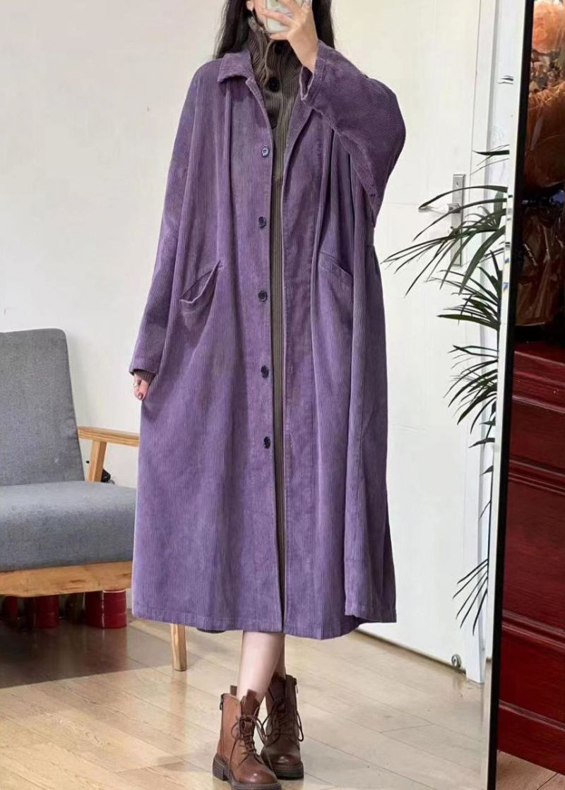 Nieuwe Karamel Knoopzakken Corduroy Lange Trenchcoat Met Mouwen - Dames trenchcoats