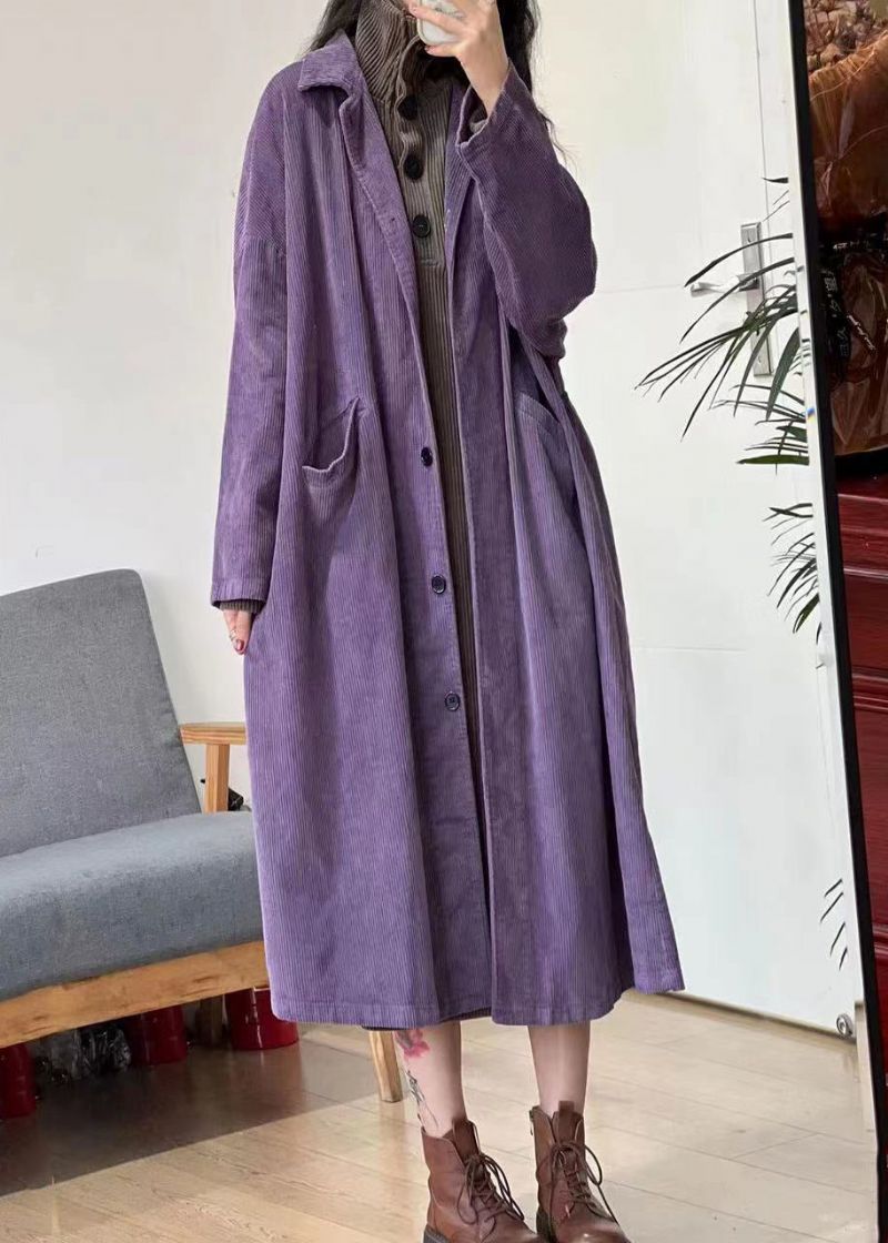 Nieuwe Karamel Knoopzakken Corduroy Lange Trenchcoat Met Mouwen - Dames trenchcoats