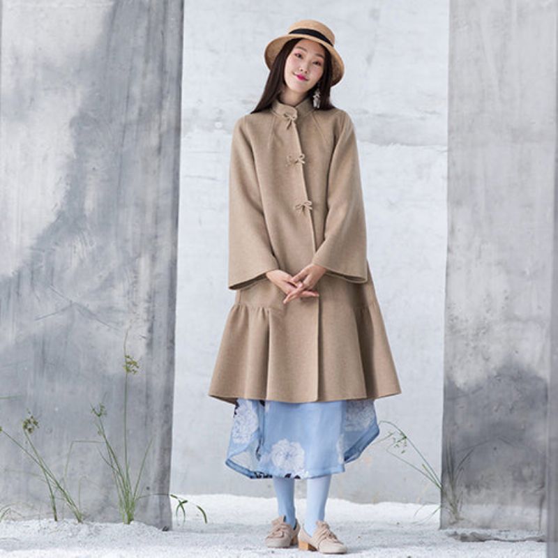 Nieuwe Nude Wollen Outwear Oversized Halflange Jassen Patchwork Opstaande Kraag