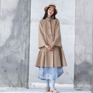 Nieuwe Nude Wollen Outwear Oversized Halflange Jassen Patchwork Opstaande Kraag