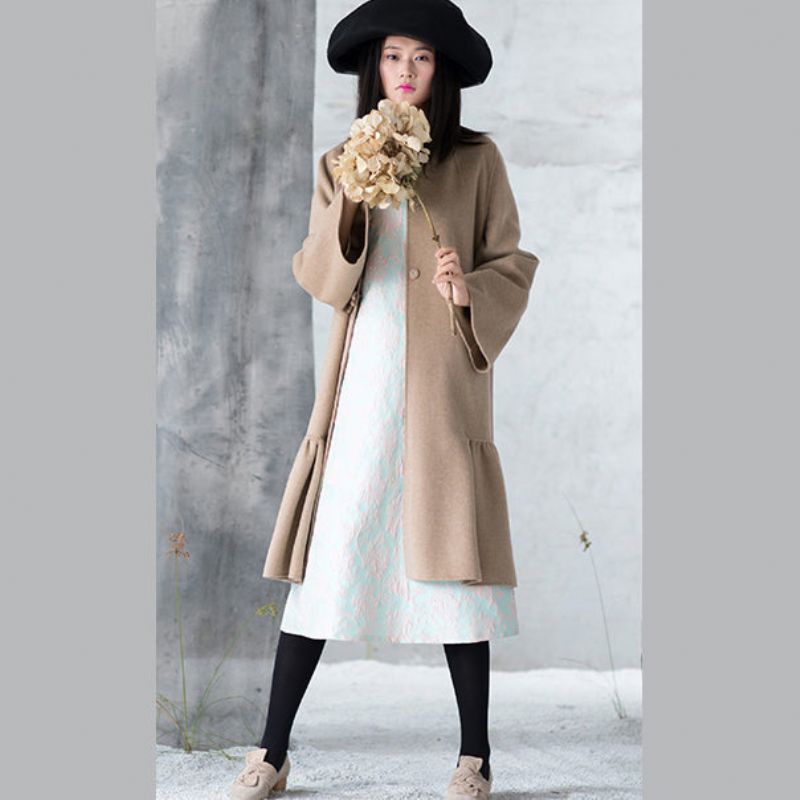 Nieuwe Nude Wollen Outwear Oversized Halflange Jassen Patchwork Opstaande Kraag - Dames trenchcoats