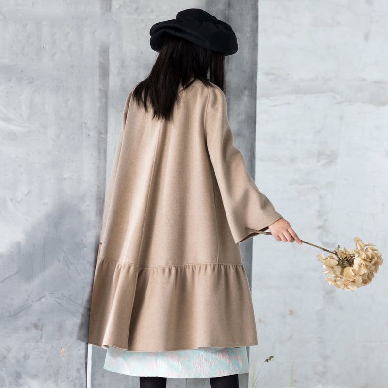 Nieuwe Nude Wollen Outwear Oversized Halflange Jassen Patchwork Opstaande Kraag - Dames trenchcoats