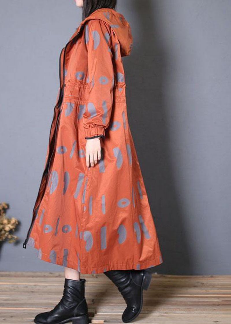 Nieuwe Oversized Jassen Met Rode Prints En Capuchon - Dames trenchcoats