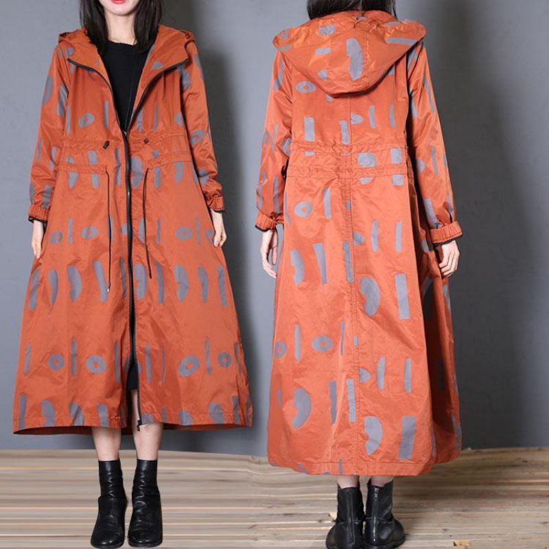 Nieuwe Oversized Jassen Met Rode Prints En Capuchon - Dames trenchcoats